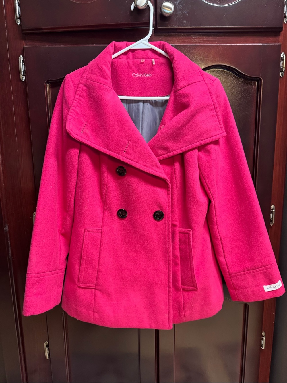 Calvin Klein Hot Pink Double-Breasted Peacoat
